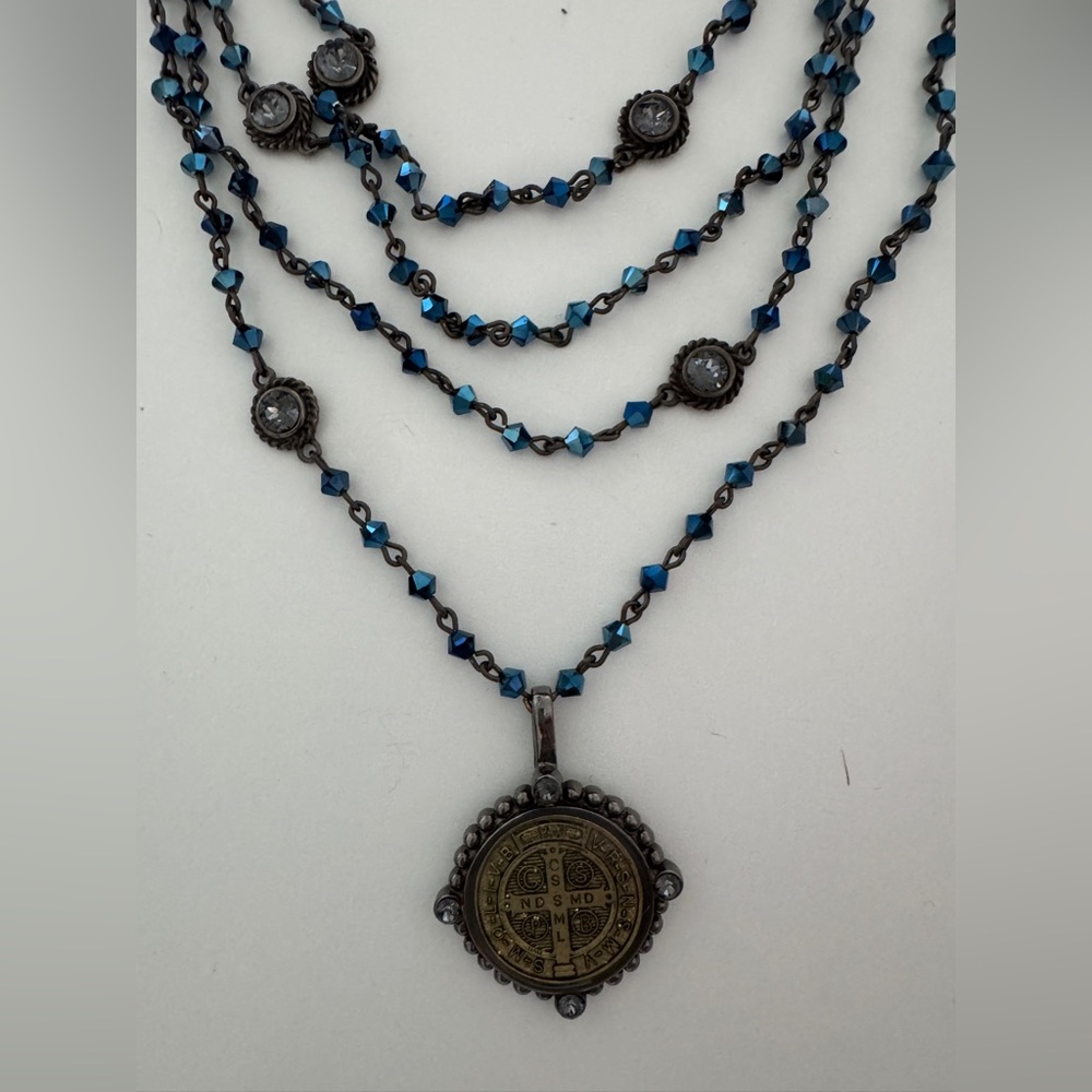 Virgins Saints & Angels Navy Blue and Gunmetal San Benito Medallion Necklace